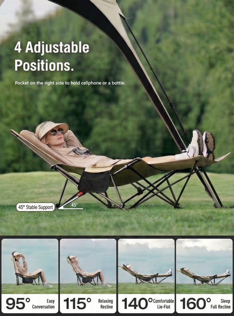 Portable Camping Chair with 4 Adjustable Angles