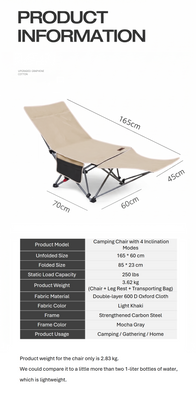 Portable Camping Chair with 4 Adjustable Angles