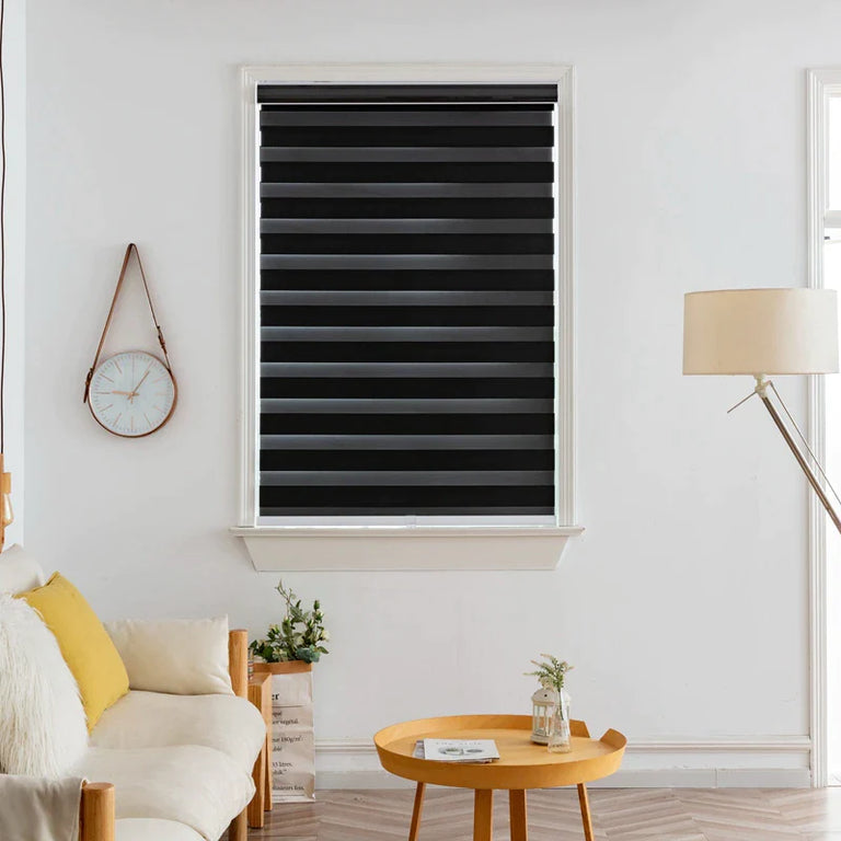 Motorized Cordless Zebra Blinds for Patios and Windows - Midnight 