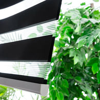 Motorized Cordless Zebra Blinds for Patios and Windows - Midnight Black