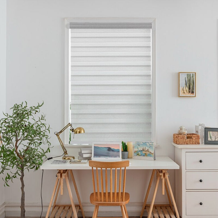 Motorized Cordless Zebra Blinds for Patios and Windows - Slate Gray