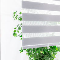 Motorized Cordless Zebra Blinds for Patios and Windows - Slate Gray