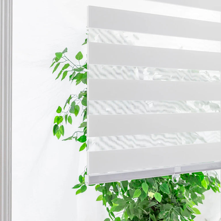 Motorized Cordless Zebra Blinds for Patios and Windows - Snow White