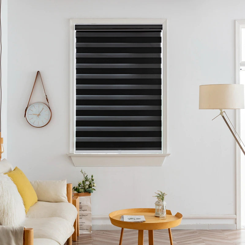 Cordless Zebra Blinds for Patios and Windows - Midnight Black