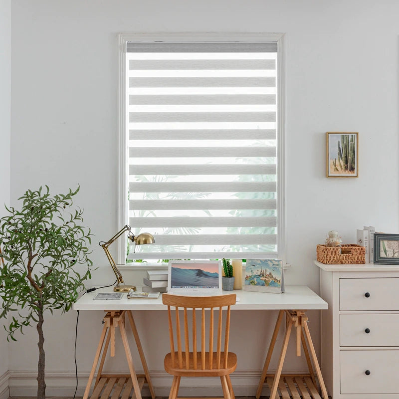 Cordless Zebra Blinds for Patios and Windows - Slate Gray